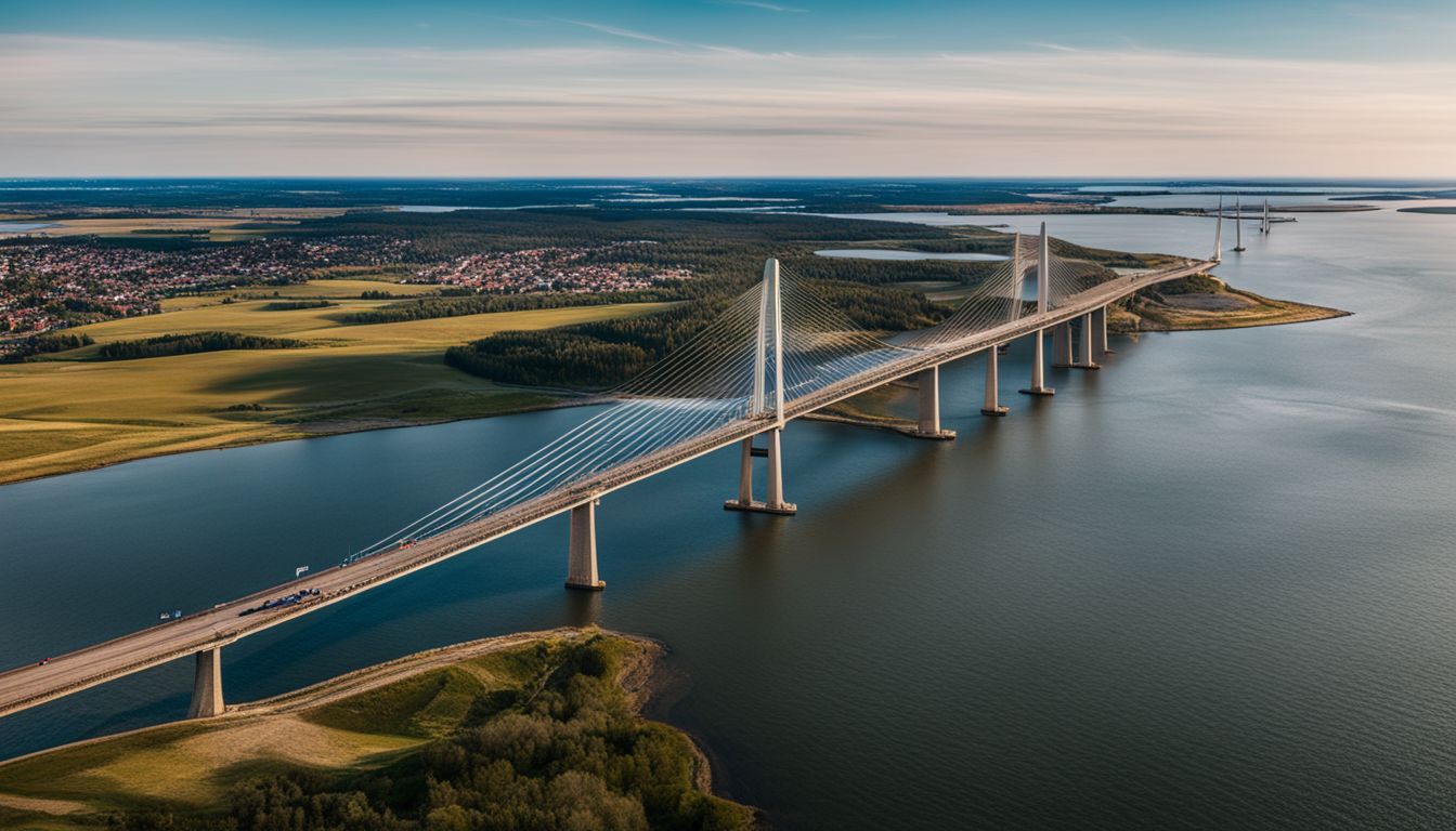Eine Aufnahme der Öresund-Brücke in einer malerischen Küstenlandschaft.