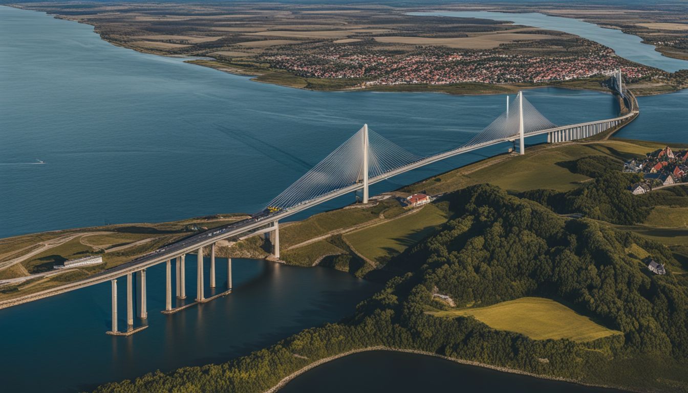 Ein Luftbild der majestätischen Öresundbrücke mit beeindruckender Meeresaussicht.