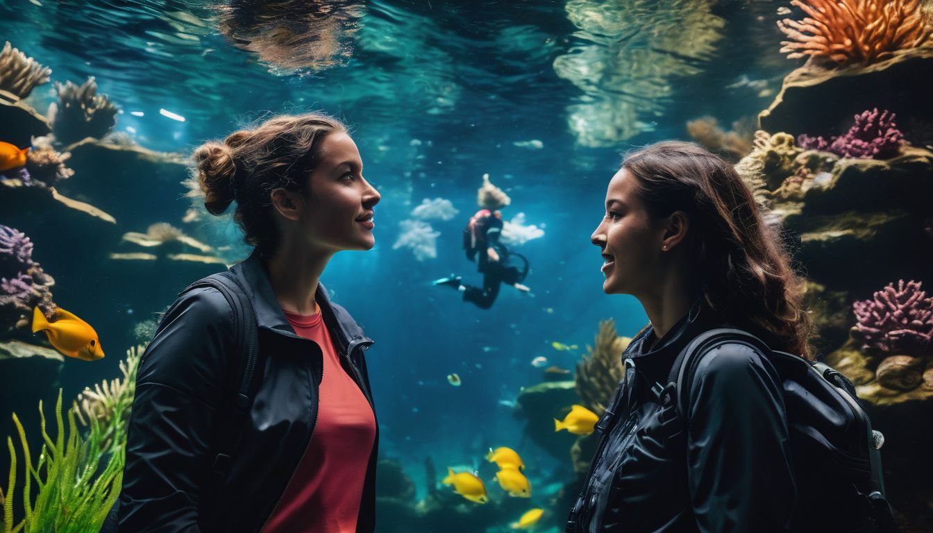 Eine Familie erkundet die farbenfrohe Unterwasserwelt im Kopenhagen Aquarium.